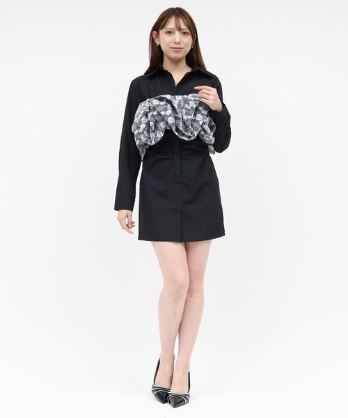ROYAL PARTY(ロイヤルパーティー)の「レースラッフルビスチェ×ギャザーシャツミニワンピース(シャツワンピース・レディース・ブラック/オフホワイト/ベージュ・FREE)」の15枚目の写真