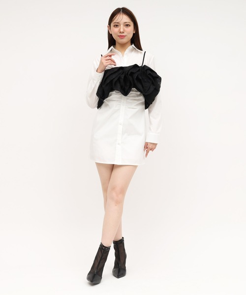 ROYAL PARTY(ロイヤルパーティー)の「レースラッフルビスチェ×ギャザーシャツミニワンピース(シャツワンピース・レディース・ブラック/オフホワイト/ベージュ・FREE)」の16枚目の写真