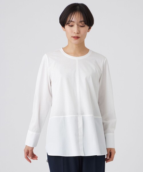 EVEX by KRIZIA(エヴェックスバイクリツィア)の「【ウォッシャブル】シャツコンビカットソー(Tシャツ/カットソー・レディース・ブルー系その他2/オフホワイト・40/42)」の1枚目の写真