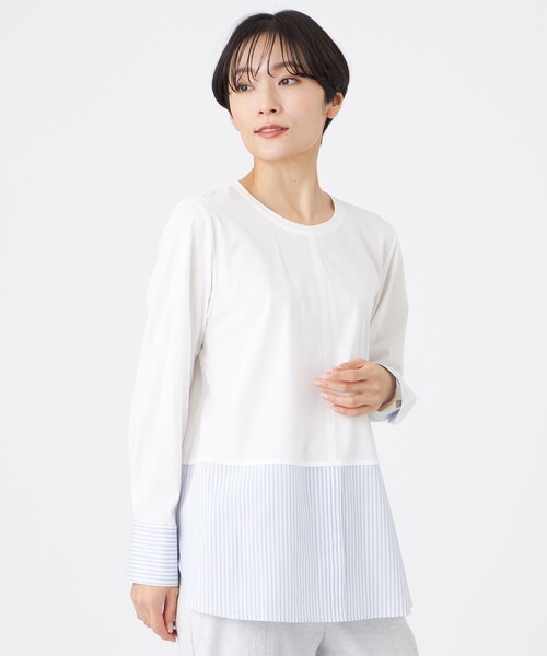 EVEX by KRIZIA(エヴェックスバイクリツィア)の「【ウォッシャブル】シャツコンビカットソー(Tシャツ/カットソー・レディース・ブルー系その他2/オフホワイト・40/42)」の2枚目の写真