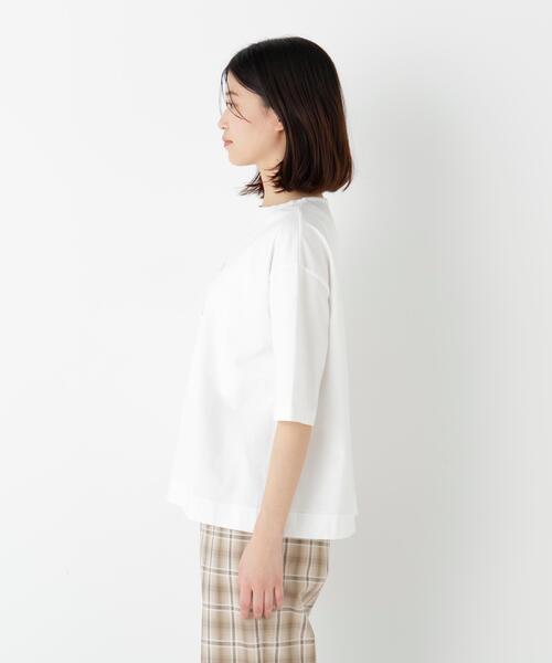human woman（ヒューマンウーマン）の「◆TSUNAGU６分袖ロゴＴシャツ（Tシャツ/カットソー・レディース・グリーン/ネイビー・MEDIUM）」の3枚目の写真
