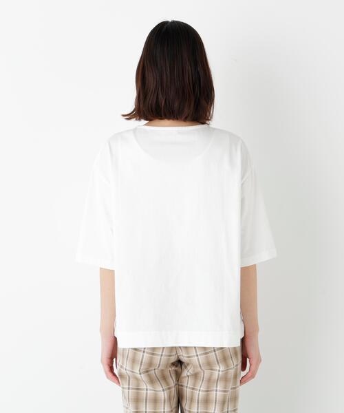 human woman（ヒューマンウーマン）の「◆TSUNAGU６分袖ロゴＴシャツ（Tシャツ/カットソー・レディース・グリーン/ネイビー・MEDIUM）」の4枚目の写真