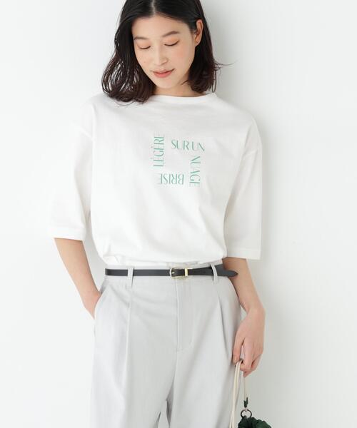 human woman（ヒューマンウーマン）の「◆TSUNAGU６分袖ロゴＴシャツ（Tシャツ/カットソー・レディース・グリーン/ネイビー・MEDIUM）」の16枚目の写真