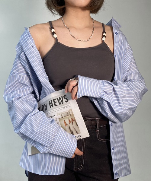 AS KNOW AS plus（アズノゥアズプラス）の「○ビーズ付き デザインキャミソール（キャミソール・レディース・モカ/グレー/ブラック/キナリ・FREE）」の3枚目の写真