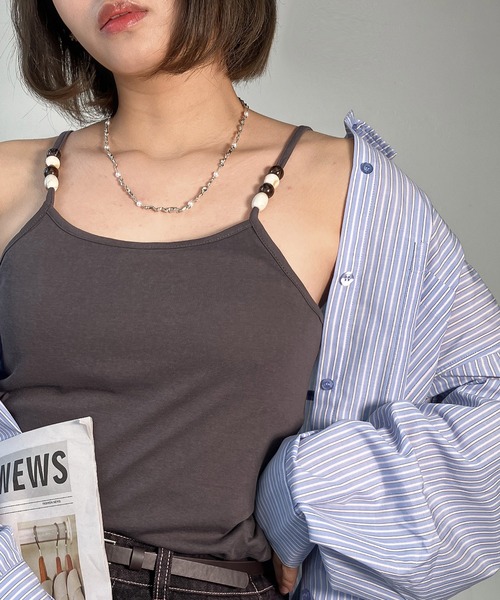 AS KNOW AS plus（アズノゥアズプラス）の「○ビーズ付き デザインキャミソール（キャミソール・レディース・モカ/グレー/ブラック/キナリ・FREE）」の5枚目の写真