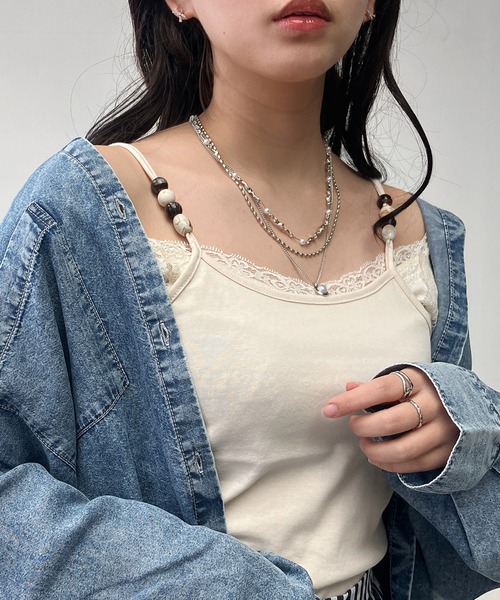 AS KNOW AS plus（アズノゥアズプラス）の「○ビーズ付き デザインキャミソール（キャミソール・レディース・モカ/グレー/ブラック/キナリ・FREE）」の13枚目の写真