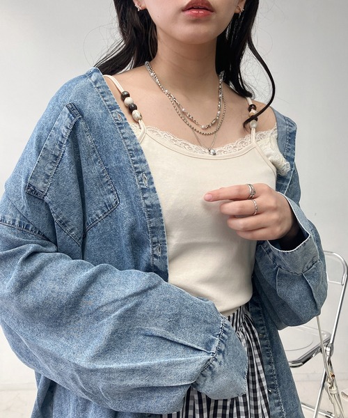 AS KNOW AS plus（アズノゥアズプラス）の「○ビーズ付き デザインキャミソール（キャミソール・レディース・モカ/グレー/ブラック/キナリ・FREE）」の14枚目の写真