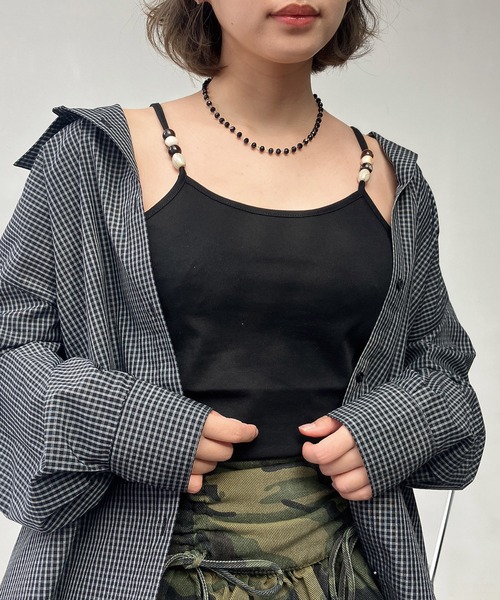 AS KNOW AS plus（アズノゥアズプラス）の「○ビーズ付き デザインキャミソール（キャミソール・レディース・モカ/グレー/ブラック/キナリ・FREE）」の16枚目の写真