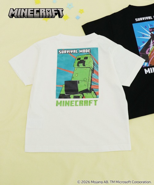 RUGGEDWORKS(ラゲッドワークス)の「《マインクラフト》やわらかストレッチ キッズ バックプリント 半袖 Tシャツ(Tシャツ/カットソー・キッズ・ブラック/オフホワイト・130/120/140)」の1枚目の写真