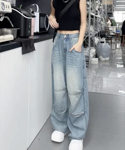 VIBGYOR Women(ヴィブジョー ウィメン)の「【Mayree】バレル レッグ サイド 切替 デニム パンツ(デニムパンツ・レディース・ブルー・MEDIUM/SMALL/LARGE)」の1枚目の写真