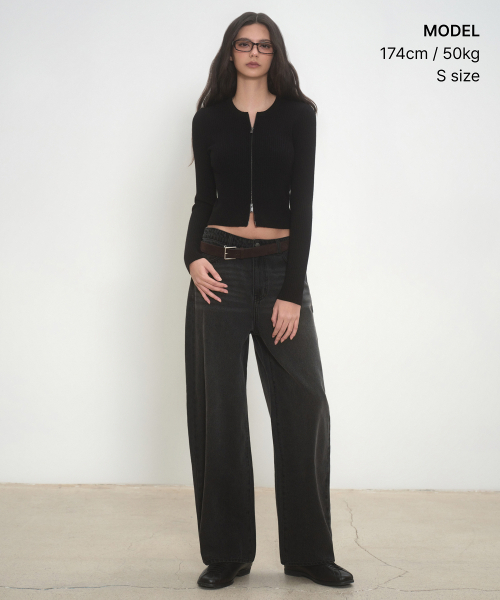 MUSINSA STANDARD WOMAN（ムシンサスタンダードウーマン）の「ウィメンズリブスリムラウンドネックニットジップアップ[ブラック]（ニット/セーター・レディース・その他・X-SMALL/SMALL/MEDIUM/LARGE）」の2枚目の写真