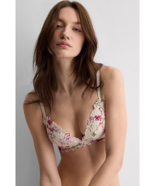 Intimissimi(インティミッシミ)の「"Pretty Flowers" プリント Tiziana トライアングルブラ(ブラジャー・レディース・ホワイト×ピンク・80B/75C/75B/70B)」の1枚目の写真
