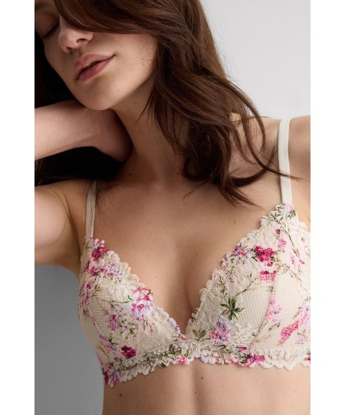 Intimissimi(インティミッシミ)の「"Pretty Flowers" プリント Tiziana トライアングルブラ(ブラジャー・レディース・ホワイト×ピンク・80B/75C/75B/70B)」の3枚目の写真