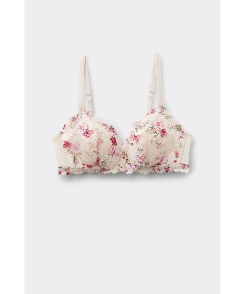 Intimissimi(インティミッシミ)の「"Pretty Flowers" プリント Tiziana トライアングルブラ(ブラジャー・レディース・ホワイト×ピンク・80B/75C/75B/70B)」の5枚目の写真