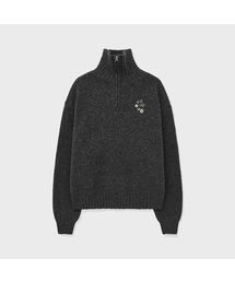 BUTTON HALF PULL-OVER SWEATER-CHARCOAL