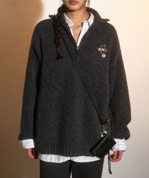 PORTERNA（ポルテナ）の「BUTTON HALF PULL-OVER SWEATER-CHARCOAL（ニット/セーター・レディース・その他・OS）」の7枚目の写真