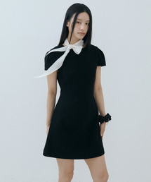 Custom Scarf Tweed Mini Dress Set (black)