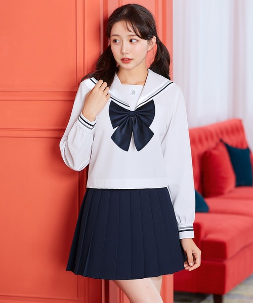 セール】【制服コスプレ3点セット】ホワイト×ネイビーセーラー服 長袖