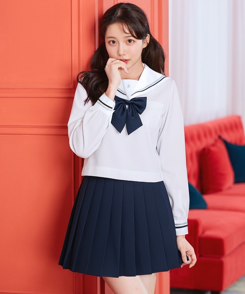セーラー服長袖セット セール】【制服コスプレ3点セット】ホワイト×ネイビーセーラー服 長袖