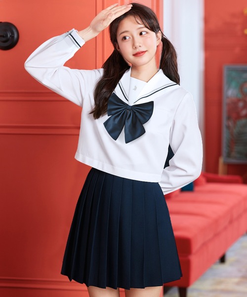 セーラー服長袖セット セール】【制服コスプレ3点セット】ホワイト×ネイビーセーラー服 長袖