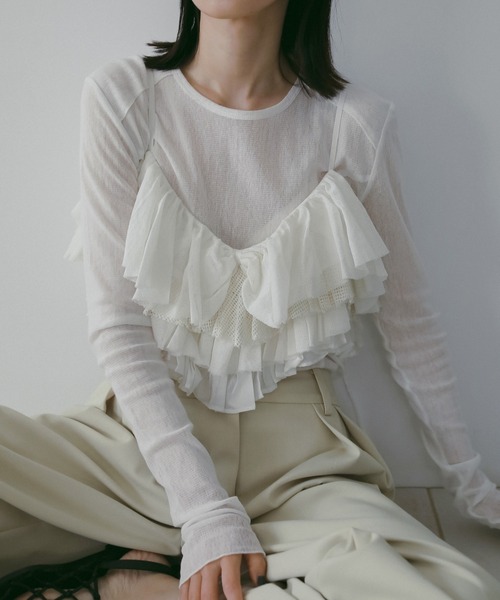 anuke（アンヌーク）の「Cotton Tulle Tops（Tシャツ/カットソー・レディース・ブラック/ブルー系その他/ホワイト・FREE）」の2枚目の写真