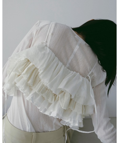 anuke（アンヌーク）の「Cotton Tulle Tops（Tシャツ/カットソー・レディース・ブラック/ブルー系その他/ホワイト・FREE）」の7枚目の写真