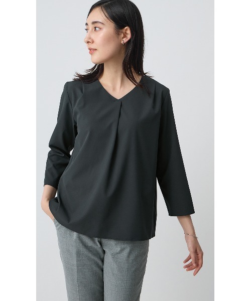 AOYAMA(アオヤマ)の「【みんなのブラウス】ゼロプレッシャーブラウス【Vネック】【7分袖】(シャツ/ブラウス・レディース・ネイビー/ホワイト・L/LL/S/M)」の2枚目の写真