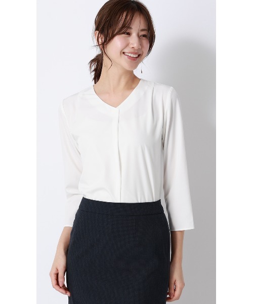 AOYAMA(アオヤマ)の「【みんなのブラウス】ゼロプレッシャーブラウス【Vネック】【7分袖】(シャツ/ブラウス・レディース・ネイビー/ホワイト・L/LL/S/M)」の3枚目の写真