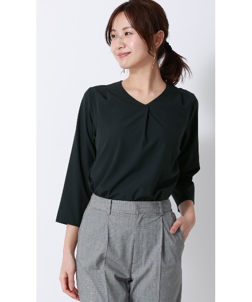 AOYAMA(アオヤマ)の「【みんなのブラウス】ゼロプレッシャーブラウス【Vネック】【7分袖】(シャツ/ブラウス・レディース・ネイビー/ホワイト・L/LL/S/M)」の15枚目の写真