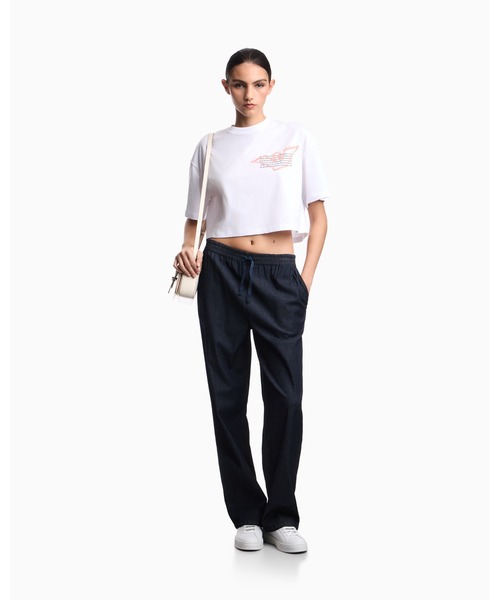 EMPORIO ARMANI(エンポリオアルマーニ)の「【エンポリオ アルマーニ】ASV クロップドTシャツ ジャージー イーグルプリント(Tシャツ/カットソー・レディース・ホワイト・SMALL/MEDIUM/LARGE)」の4枚目の写真