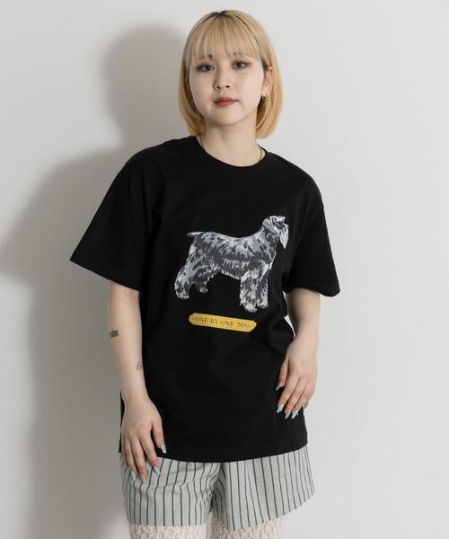 THE GOODLAND MARKET(ザグッドランドマーケット)の「77circa print tee schnauzer(Tシャツ/カットソー・レディース・ホワイト/ブラック・MEDIUM)」の1枚目の写真