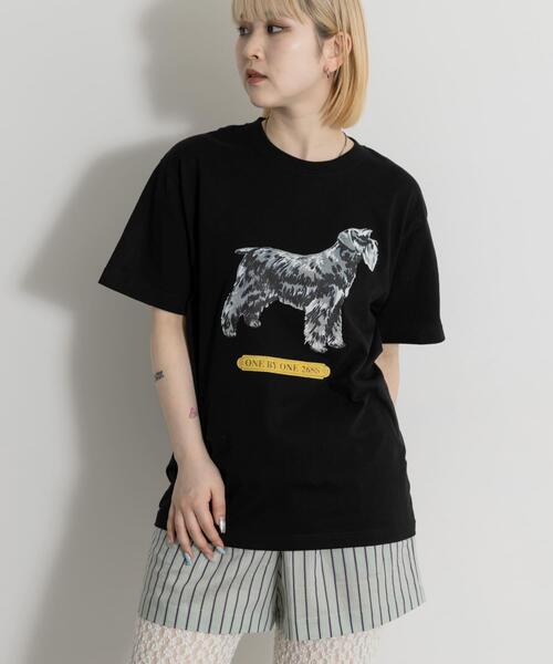 THE GOODLAND MARKET(ザグッドランドマーケット)の「77circa print tee schnauzer(Tシャツ/カットソー・レディース・ホワイト/ブラック・MEDIUM)」の3枚目の写真