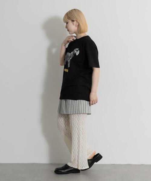 THE GOODLAND MARKET(ザグッドランドマーケット)の「77circa print tee schnauzer(Tシャツ/カットソー・レディース・ホワイト/ブラック・MEDIUM)」の8枚目の写真