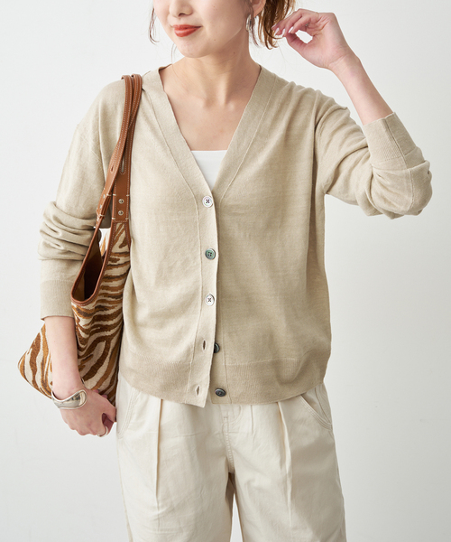 Spick & Span（スピックアンドスパン）の「《手洗い可》リネン天竺カーディガン（カーディガン/ボレロ・レディース・ベージュ/ブラウン/ブルー・FREE）」の3枚目の写真