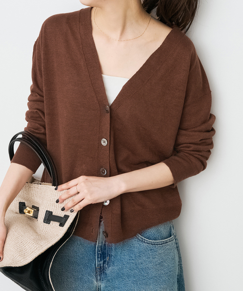 Spick & Span（スピックアンドスパン）の「《手洗い可》リネン天竺カーディガン（カーディガン/ボレロ・レディース・ベージュ/ブラウン/ブルー・FREE）」の2枚目の写真