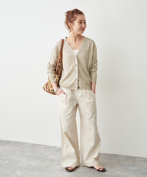 Spick & Span（スピックアンドスパン）の「《手洗い可》リネン天竺カーディガン（カーディガン/ボレロ・レディース・ベージュ/ブラウン/ブルー・FREE）」の5枚目の写真