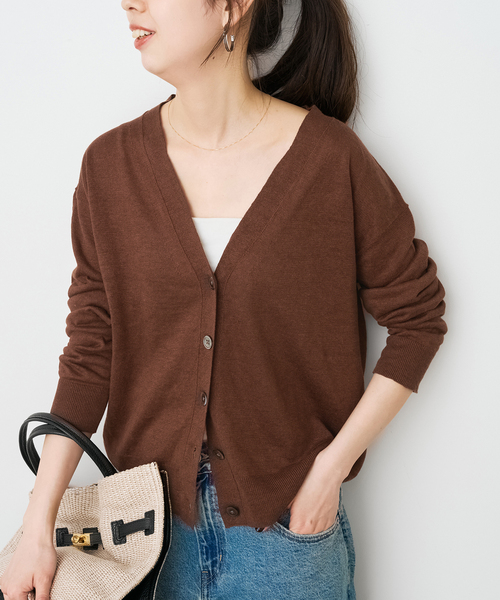 Spick & Span（スピックアンドスパン）の「《手洗い可》リネン天竺カーディガン（カーディガン/ボレロ・レディース・ベージュ/ブラウン/ブルー・FREE）」の8枚目の写真