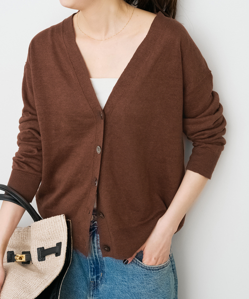 Spick & Span（スピックアンドスパン）の「《手洗い可》リネン天竺カーディガン（カーディガン/ボレロ・レディース・ベージュ/ブラウン/ブルー・FREE）」の9枚目の写真