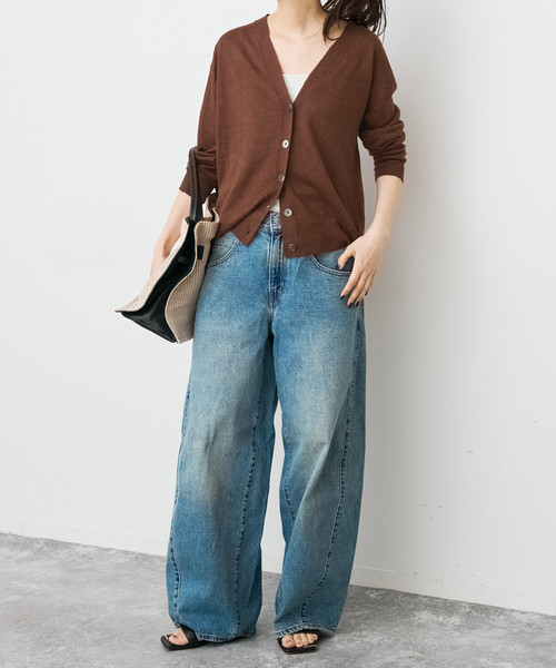 Spick & Span（スピックアンドスパン）の「《手洗い可》リネン天竺カーディガン（カーディガン/ボレロ・レディース・ベージュ/ブラウン/ブルー・FREE）」の11枚目の写真