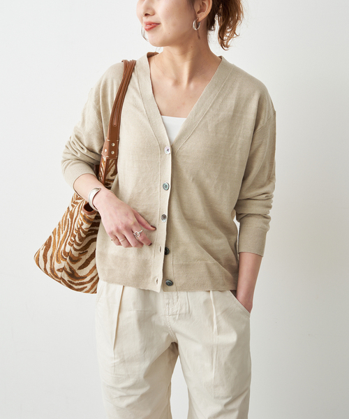 Spick & Span（スピックアンドスパン）の「《手洗い可》リネン天竺カーディガン（カーディガン/ボレロ・レディース・ベージュ/ブラウン/ブルー・FREE）」の13枚目の写真
