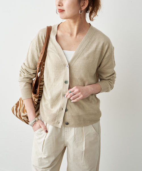 Spick & Span（スピックアンドスパン）の「《手洗い可》リネン天竺カーディガン（カーディガン/ボレロ・レディース・ベージュ/ブラウン/ブルー・FREE）」の14枚目の写真