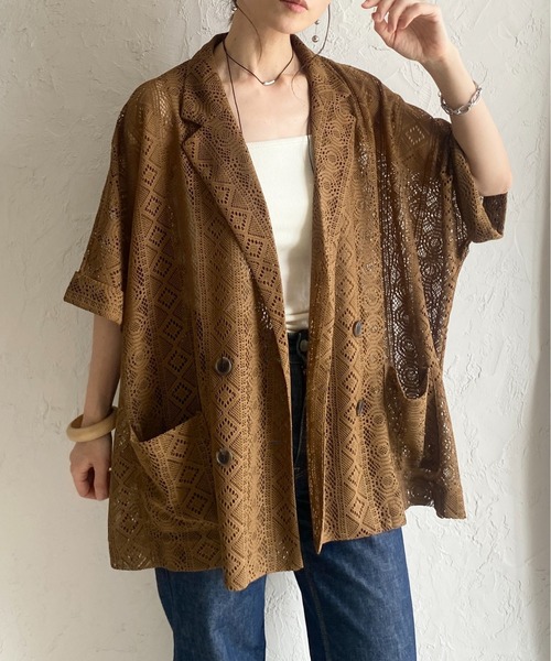 She's Closet(シーズクローゼット)の「半袖 オーバーサイズ ダブル レーステーラードジャケット(テーラードジャケット・レディース・ブラック/ブラウン/アイボリー・FREE)」の3枚目の写真