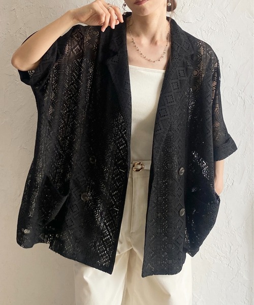 She's Closet(シーズクローゼット)の「半袖 オーバーサイズ ダブル レーステーラードジャケット(テーラードジャケット・レディース・ブラック/ブラウン/アイボリー・FREE)」の2枚目の写真