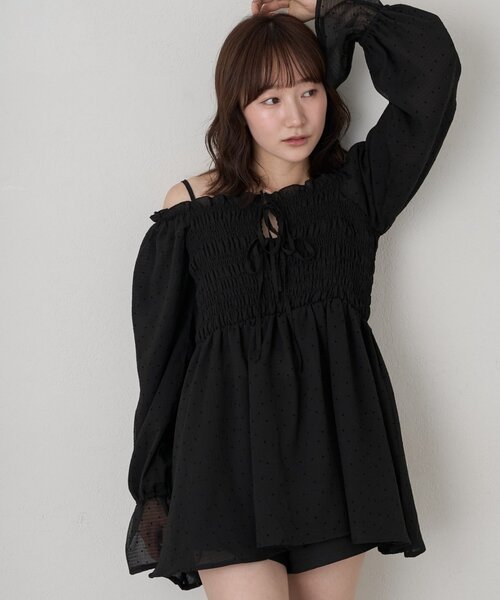 mline（エムライン）の「【リバイバル商品】[mline]ドットシアー楊流 ブラウス（シャツ/ブラウス・レディース・アイボリー/ベージュ/ブラック・FREE）」の3枚目の写真