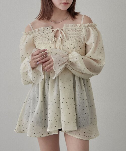 mline（エムライン）の「【リバイバル商品】[mline]ドットシアー楊流 ブラウス（シャツ/ブラウス・レディース・アイボリー/ベージュ/ブラック・FREE）」の4枚目の写真