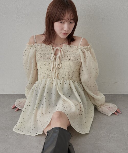 mline（エムライン）の「【リバイバル商品】[mline]ドットシアー楊流 ブラウス（シャツ/ブラウス・レディース・アイボリー/ベージュ/ブラック・FREE）」の5枚目の写真