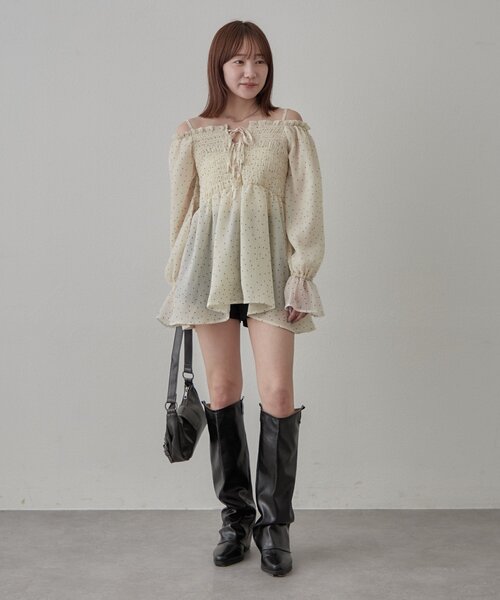 mline（エムライン）の「【リバイバル商品】[mline]ドットシアー楊流 ブラウス（シャツ/ブラウス・レディース・アイボリー/ベージュ/ブラック・FREE）」の6枚目の写真