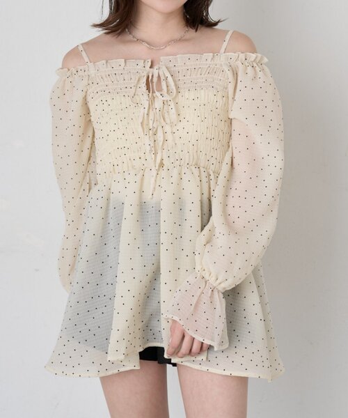 mline（エムライン）の「【リバイバル商品】[mline]ドットシアー楊流 ブラウス（シャツ/ブラウス・レディース・アイボリー/ベージュ/ブラック・FREE）」の7枚目の写真