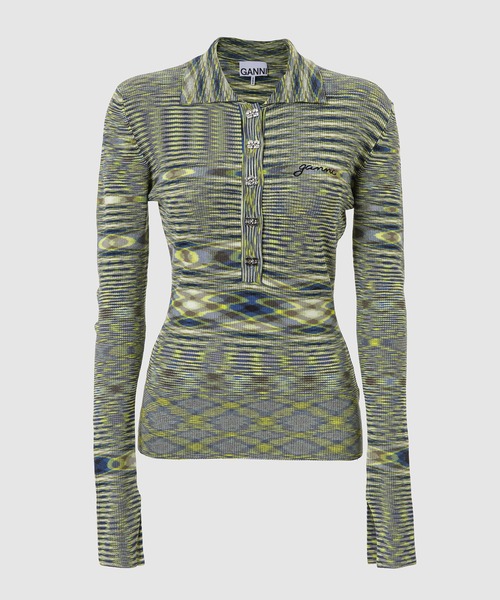 GANNI(ガニー)の「Spacedyed knit Polo(Tシャツ/カットソー・レディース・ピンク系その他/イエロー系その他・S/XS)」の1枚目の写真