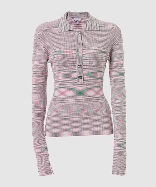 GANNI(ガニー)の「Spacedyed knit Polo(Tシャツ/カットソー・レディース・ピンク系その他/イエロー系その他・S/XS)」の2枚目の写真